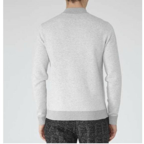 REISS Grey Fraiser Knitted Cotton Bomber Jacket - Picture 3 of 10